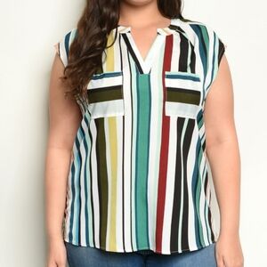 NWT  Striped Blouse Short Sleeve Plus sz XL